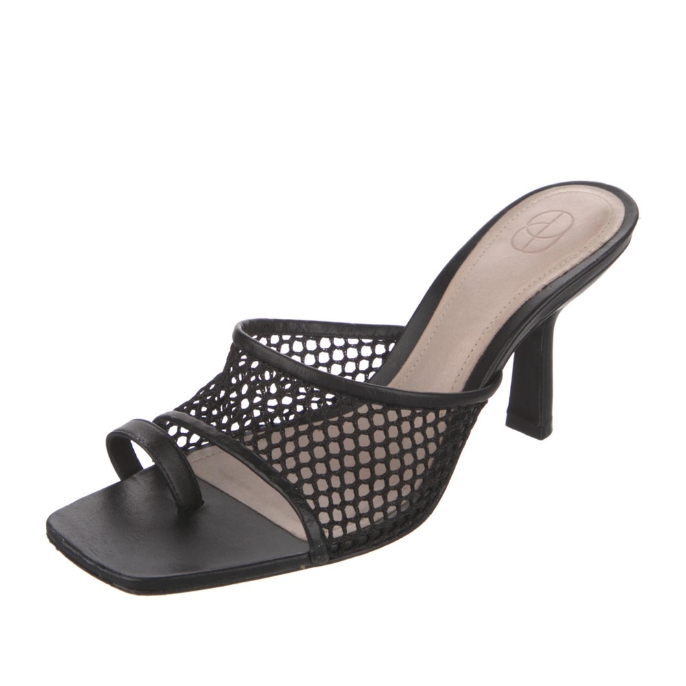 Black Leather Slides Heels with Square Toe